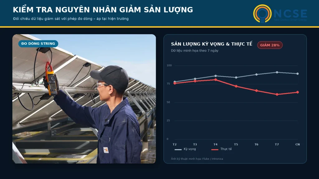 Điện mặt trời giảm sản lượng: Nguyên nhân và cách kiểm tra 1 Kiểm tra nguyên nhân hệ thống điện mặt trời giảm sản lượng